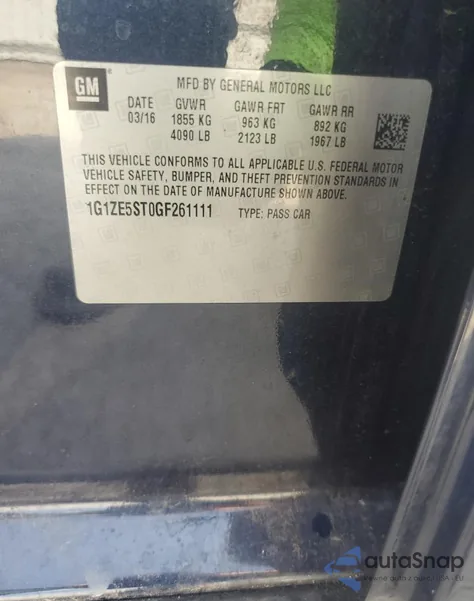 2016 Chevrolet Malibu Lt z USA, uszkodzony, nr VIN 1G1ZE5ST0GF261111